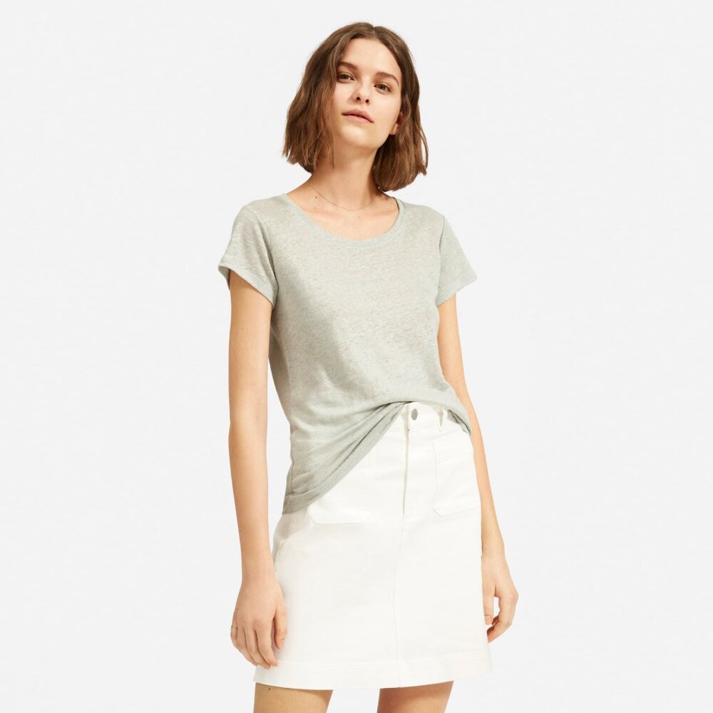 Everlane The Linen Scoop-Neck Tee Green Base - Size XS
